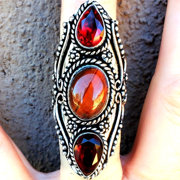 New Red Tiger Eye and Garnet Silver Statement Ring. - Picture 1 of 13